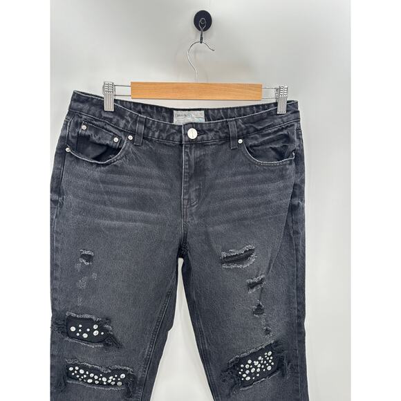 Banjara Black Wash Loose Fit Denim Jeans‎ Jewel Distressed Raw Hem Women 11/29 - Picture 3 of 7